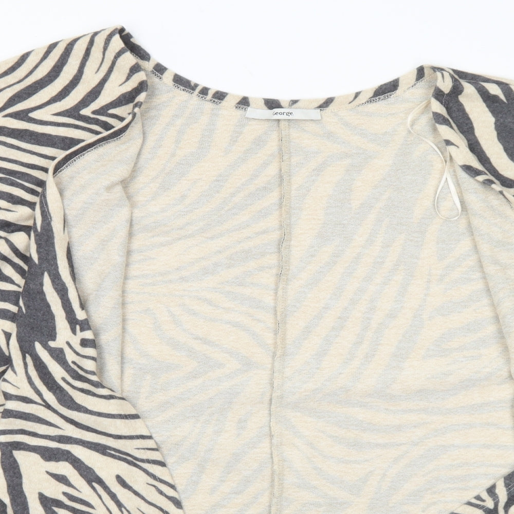 George Womens Beige V-Neck Animal Print Polyester Cardigan Jumper Size M