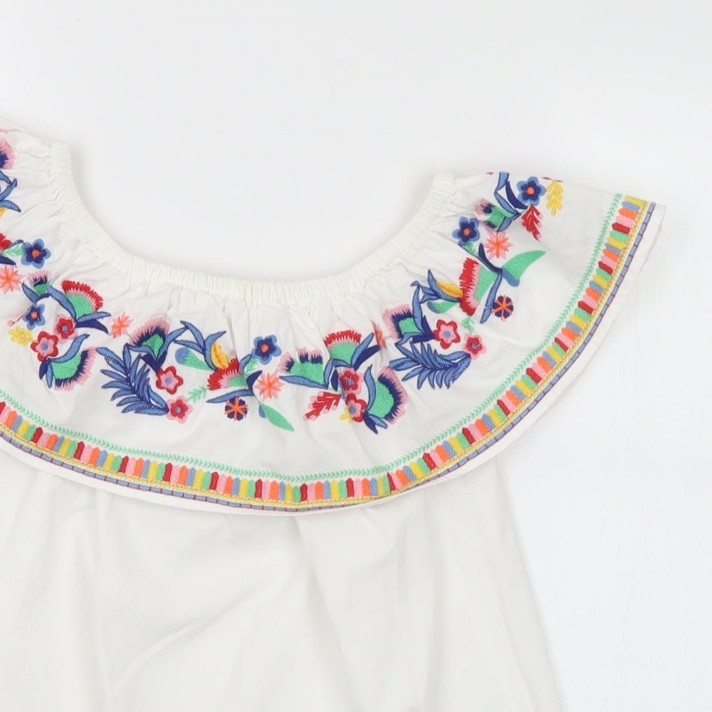 F&F Womens Multicoloured Floral Cotton Basic T-Shirt Size 6 Off the Shoulder