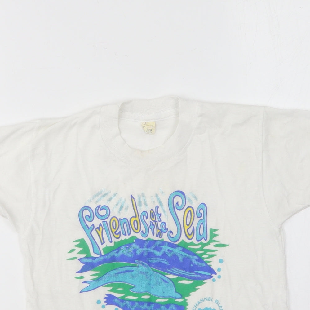 Screen Stars Boys White Cotton Basic T-Shirt Size 5-6 Years Round Neck - Friends of the sea