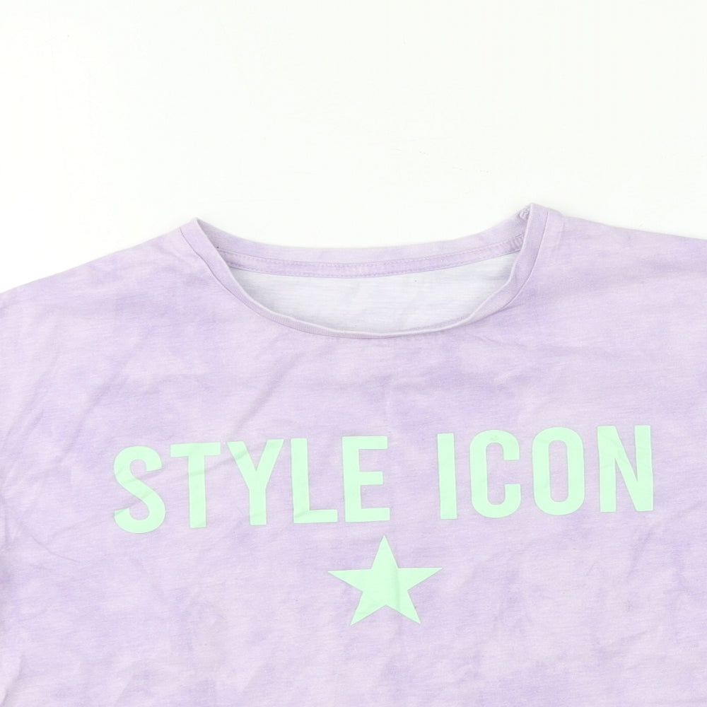 Dunnes Stores Girls Purple Polyester Cropped T-Shirt Size 10-11 Years Round Neck - Style Icon
