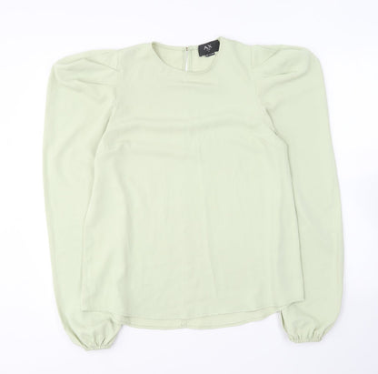 AX Paris Womens Green Polyester Basic Blouse Size 8 Round Neck