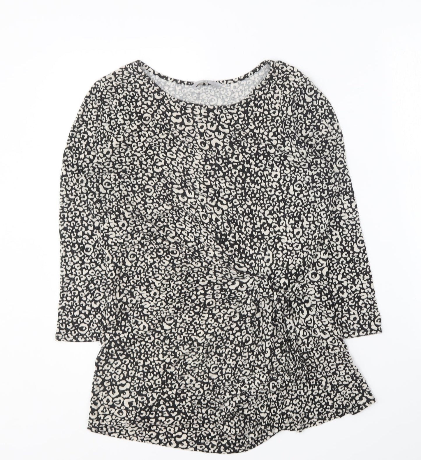 TU Womens Black Geometric Viscose Basic T-Shirt Size 12 Round Neck