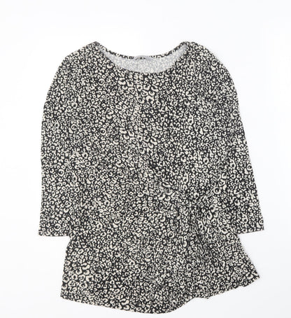 TU Womens Black Geometric Viscose Basic T-Shirt Size 12 Round Neck