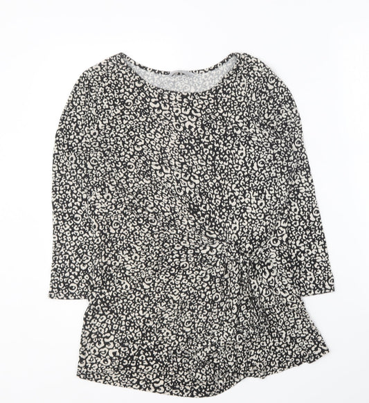 TU Womens Black Geometric Viscose Basic T-Shirt Size 12 Round Neck