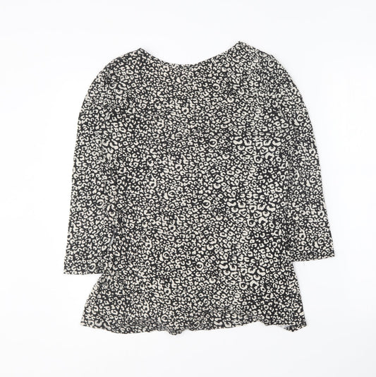 TU Womens Black Geometric Viscose Basic T-Shirt Size 12 Round Neck