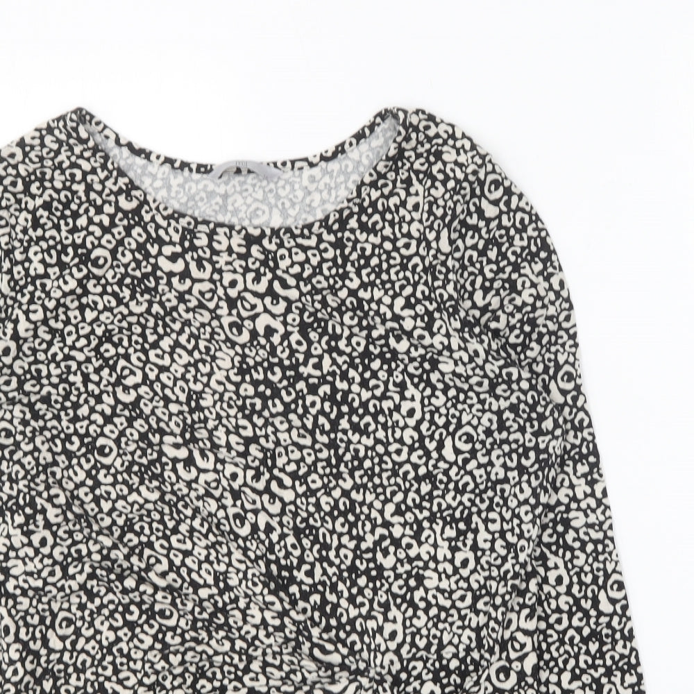 TU Womens Black Geometric Viscose Basic T-Shirt Size 12 Round Neck