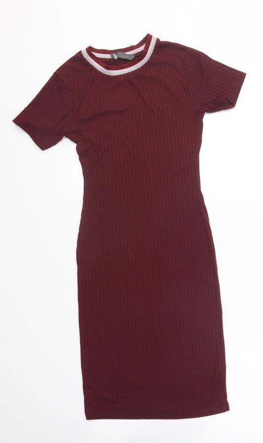 Primark Womens Purple Polyester Bodycon Size 4 Round Neck