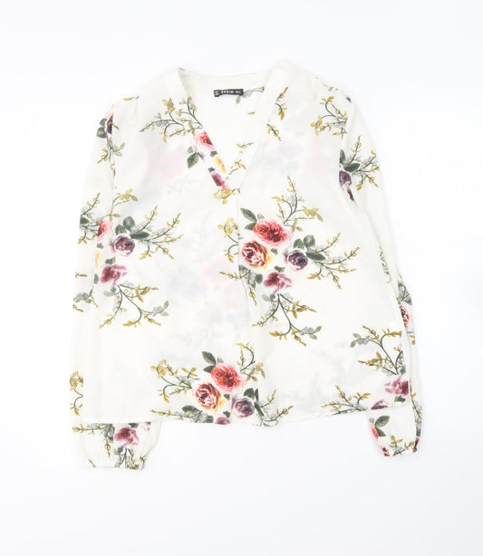 SheIn Womens Multicoloured Floral Polyester Basic Blouse Size S V-Neck