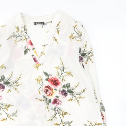 SheIn Womens Multicoloured Floral Polyester Basic Blouse Size S V-Neck