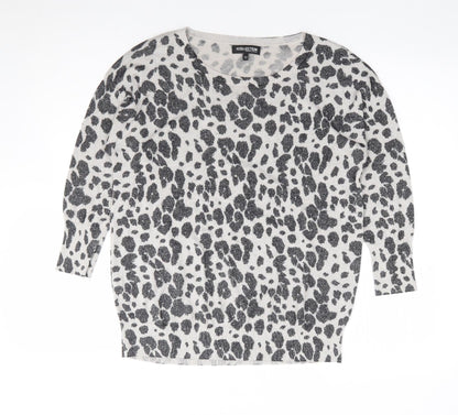 Debenhams Womens Grey Round Neck Animal Print Viscose Pullover Jumper Size 12