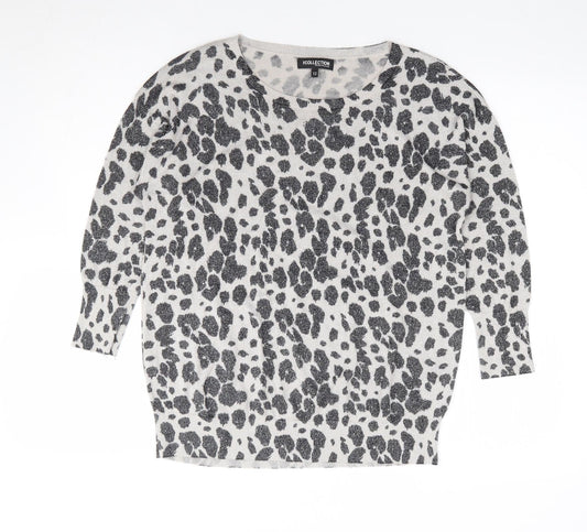 Debenhams Womens Grey Round Neck Animal Print Viscose Pullover Jumper Size 12