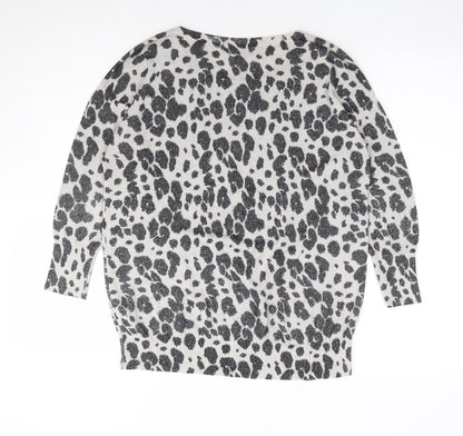 Debenhams Womens Grey Round Neck Animal Print Viscose Pullover Jumper Size 12