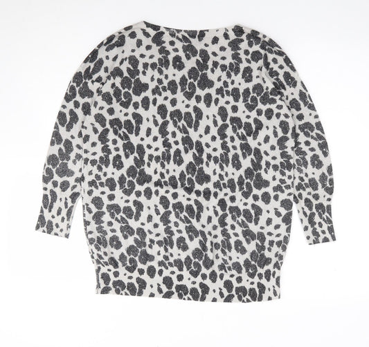 Debenhams Womens Grey Round Neck Animal Print Viscose Pullover Jumper Size 12