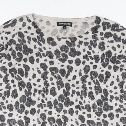 Debenhams Womens Grey Round Neck Animal Print Viscose Pullover Jumper Size 12