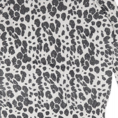 Debenhams Womens Grey Round Neck Animal Print Viscose Pullover Jumper Size 12