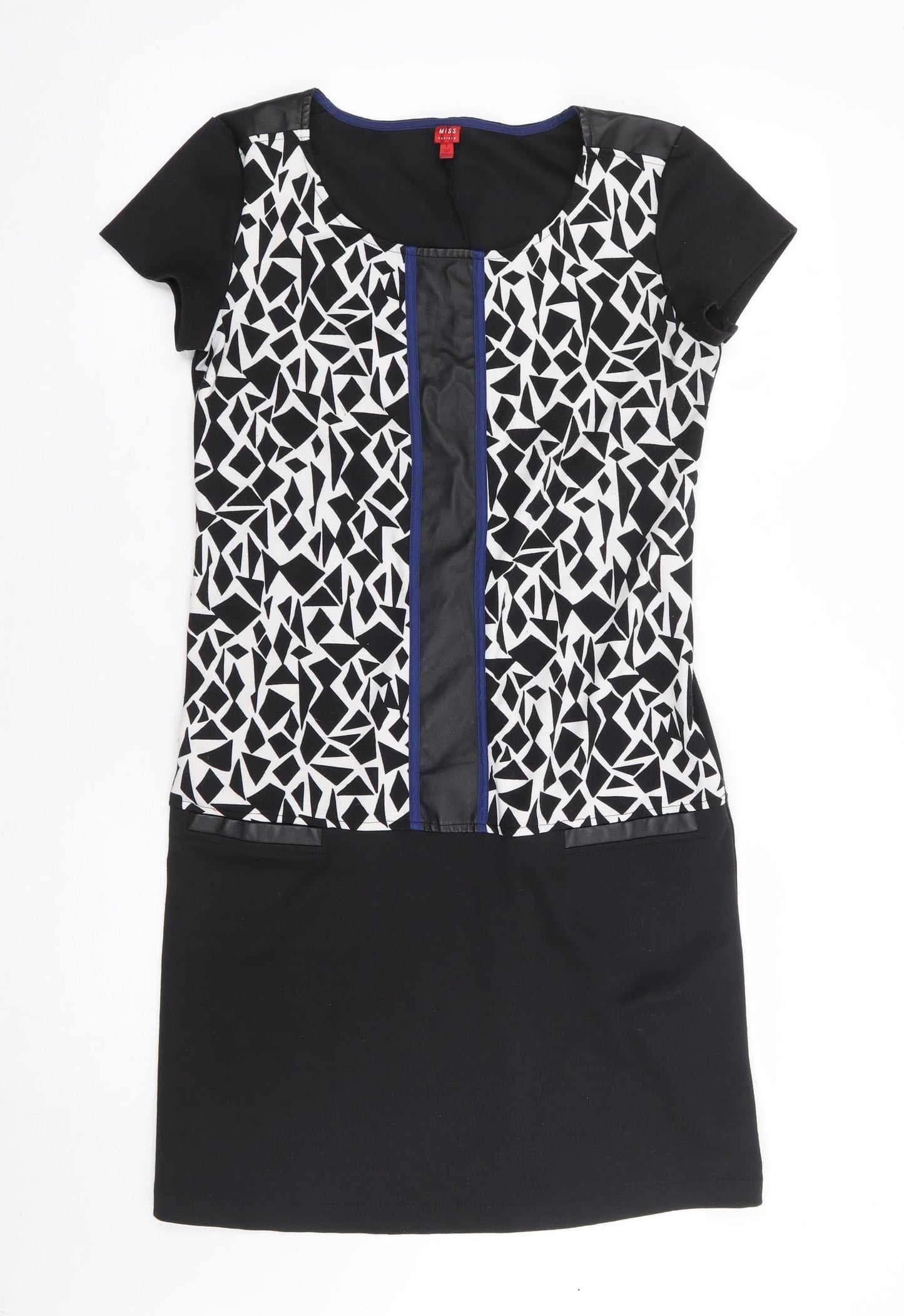 Miss Captain Womens Black Geometric Polyester A-Line Size 10 Round Neck Pullover