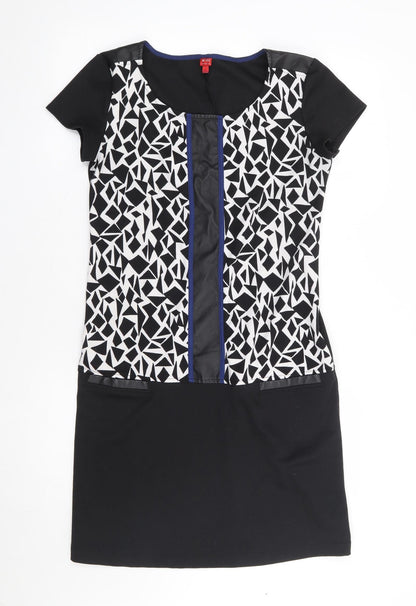 Miss Captain Womens Black Geometric Polyester A-Line Size 10 Round Neck Pullover