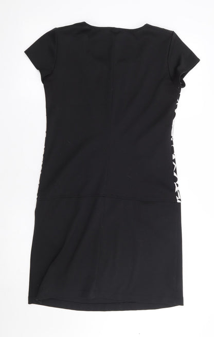 Miss Captain Womens Black Geometric Polyester A-Line Size 10 Round Neck Pullover