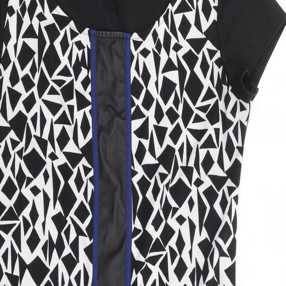 Miss Captain Womens Black Geometric Polyester A-Line Size 10 Round Neck Pullover