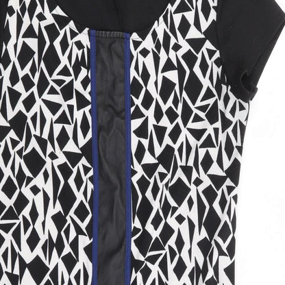 Miss Captain Womens Black Geometric Polyester A-Line Size 10 Round Neck Pullover