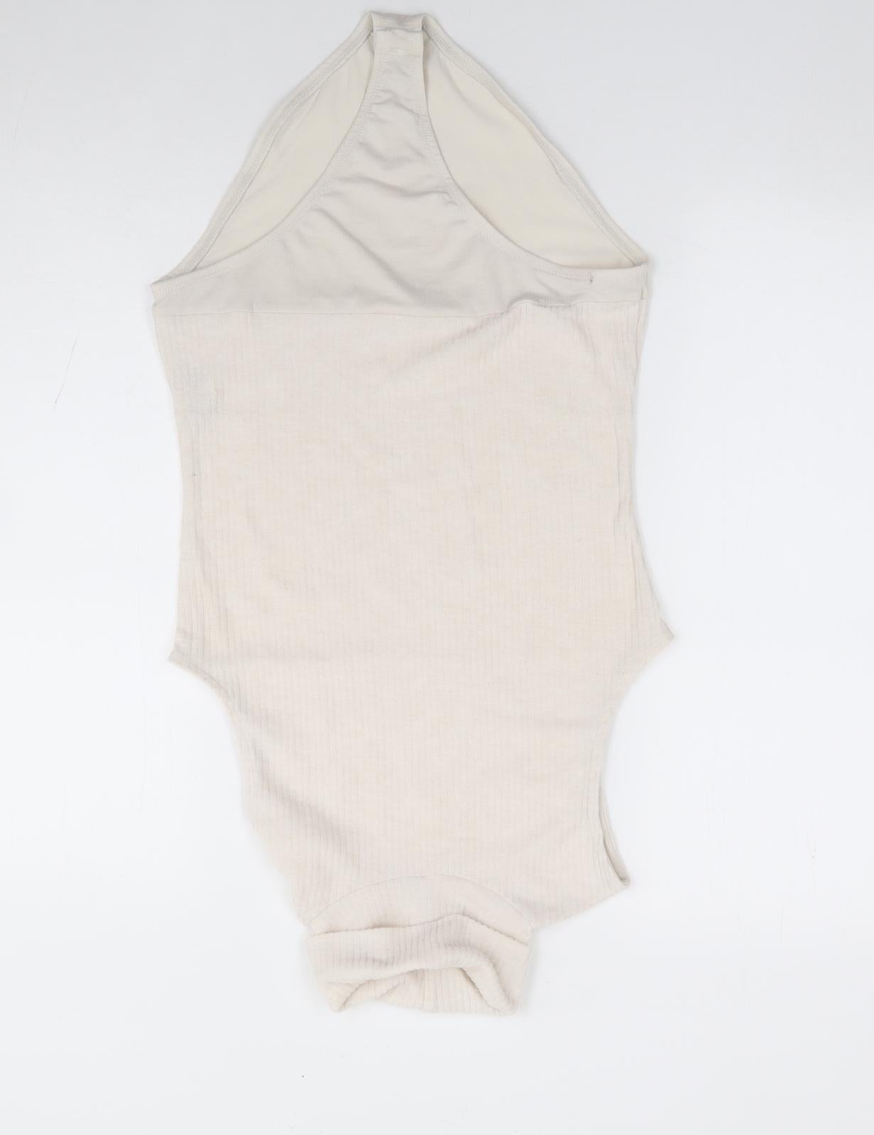 River Island Womens Beige Polyester Bodysuit One-Piece Size 10 Snap