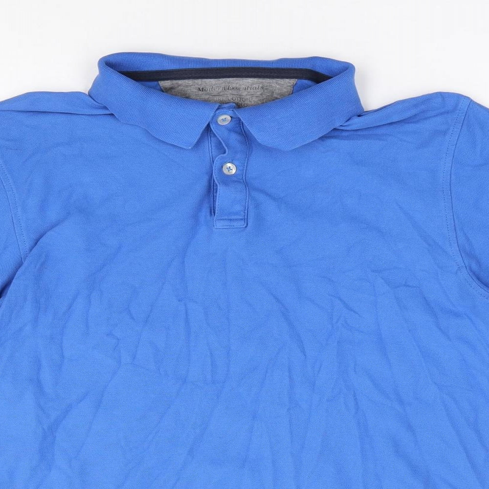 Modern Essentials Mens Blue Polyester Polo Size M Collared Pullover