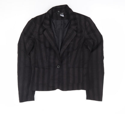 H&M Womens Black Striped Polyester Jacket Suit Jacket Size 6