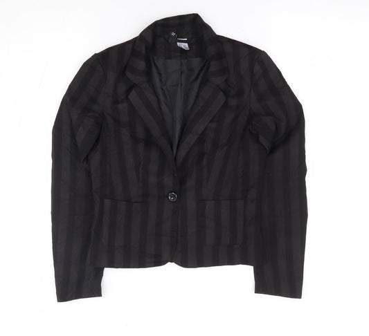 H&M Womens Black Striped Polyester Jacket Suit Jacket Size 6