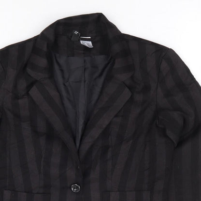 H&M Womens Black Striped Polyester Jacket Suit Jacket Size 6