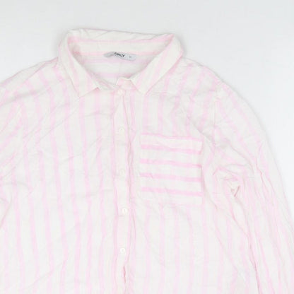 Only Womens Pink Striped Viscose Jersey Button-Up Size 12 Collared