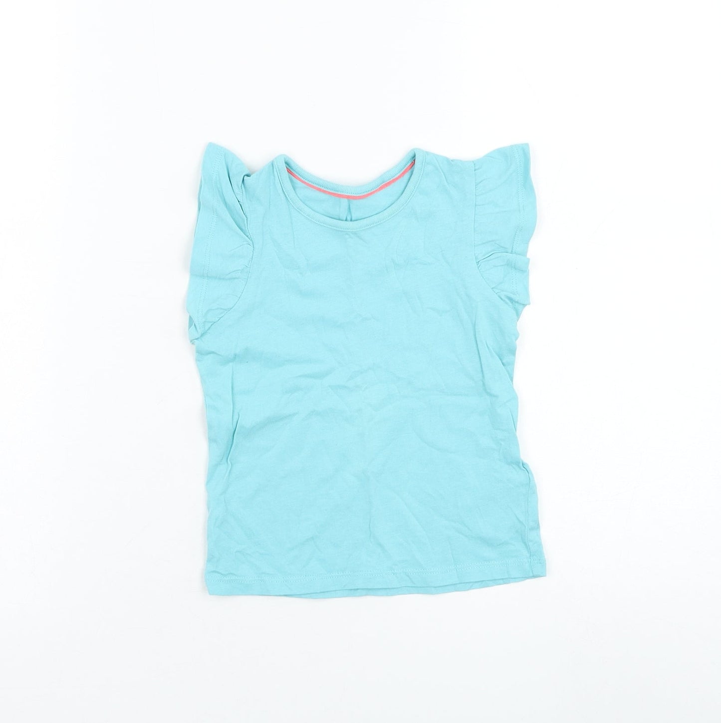 Marks and Spencer Girls Blue Cotton Basic T-Shirt Size 2-3 Years Round Neck Pullover