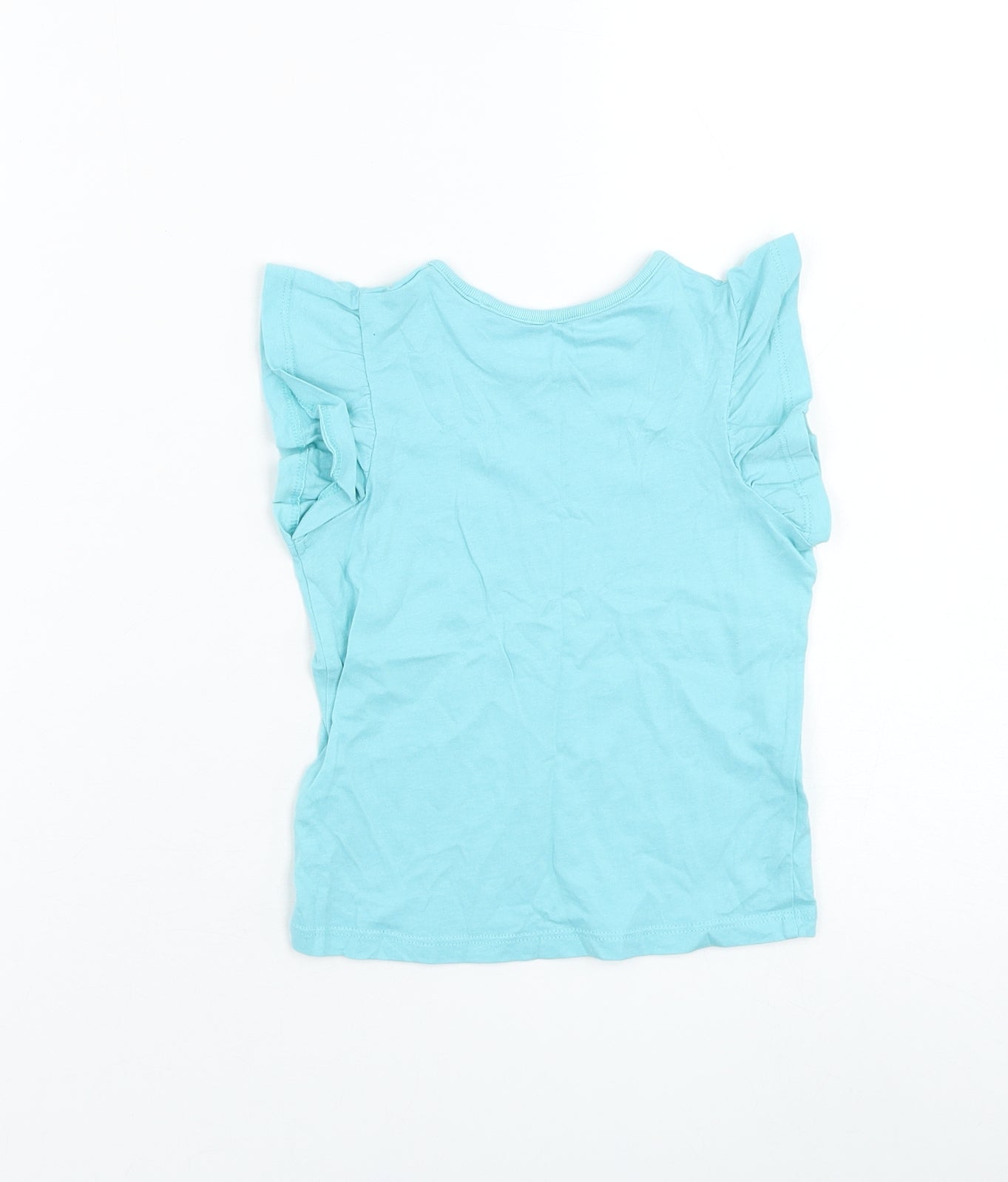 Marks and Spencer Girls Blue Cotton Basic T-Shirt Size 2-3 Years Round Neck Pullover
