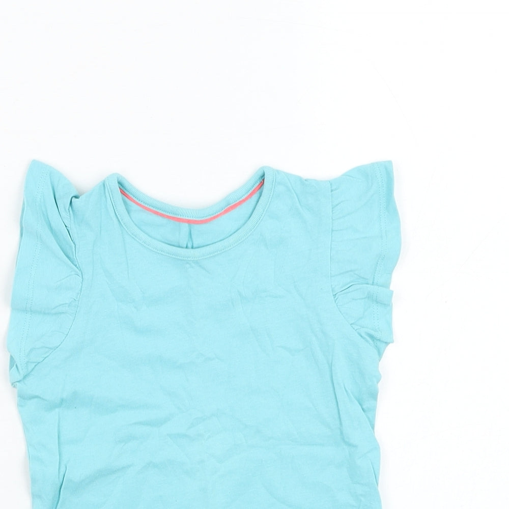 Marks and Spencer Girls Blue Cotton Basic T-Shirt Size 2-3 Years Round Neck Pullover