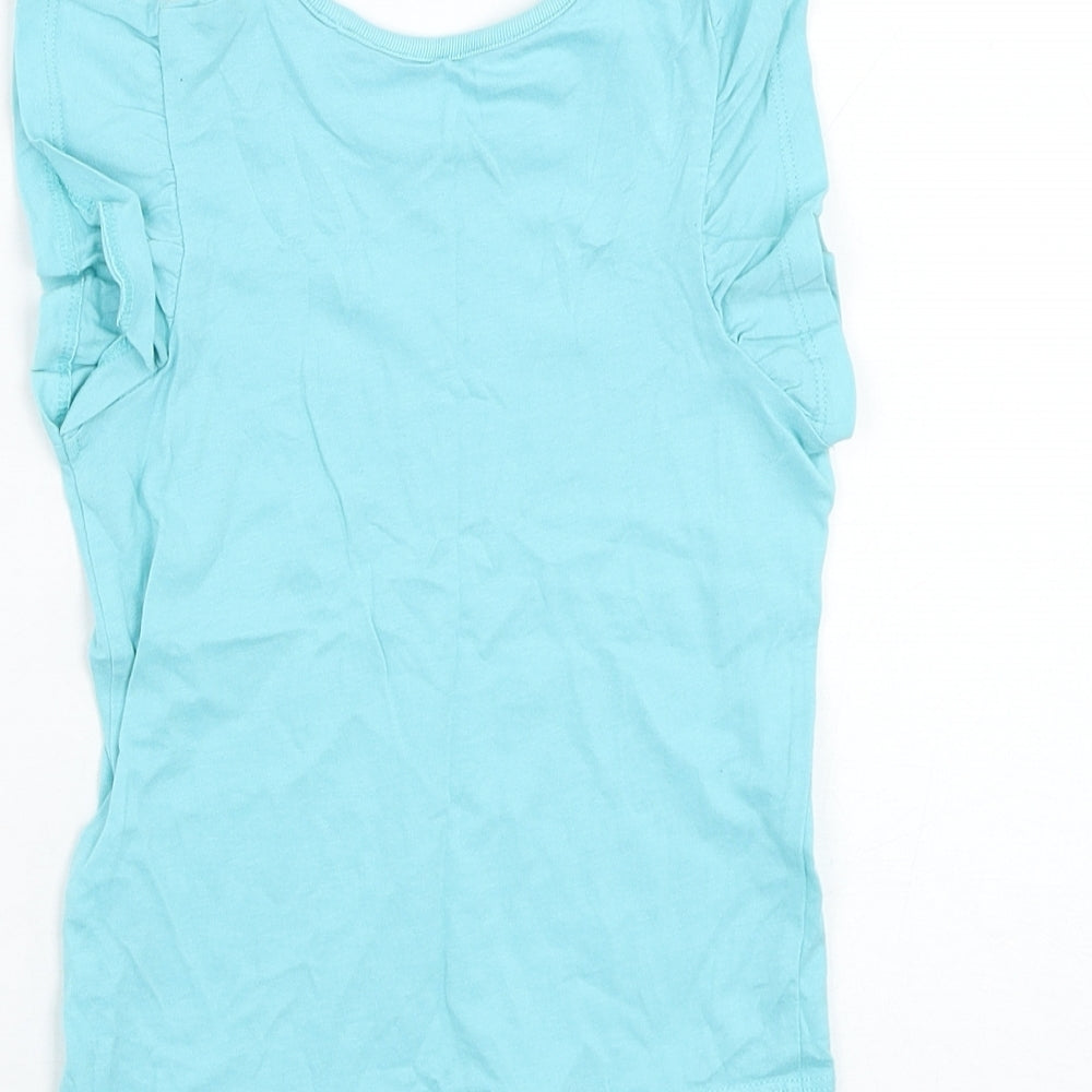 Marks and Spencer Girls Blue Cotton Basic T-Shirt Size 2-3 Years Round Neck Pullover