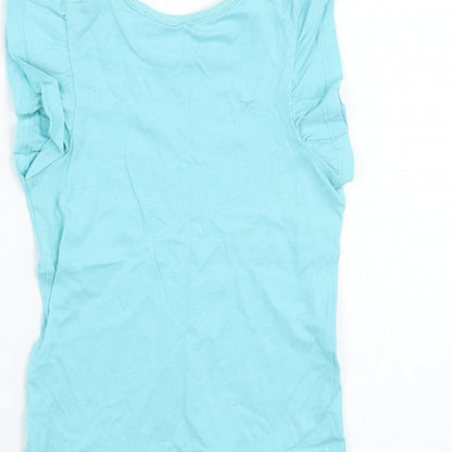 Marks and Spencer Girls Blue Cotton Basic T-Shirt Size 2-3 Years Round Neck Pullover