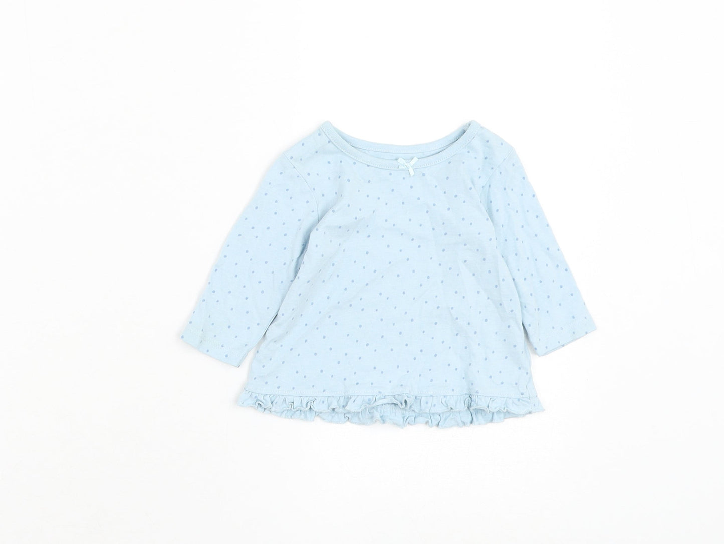 George Girls Blue Spotted Cotton Basic T-Shirt Size 0-3 Months Round Neck Pullover