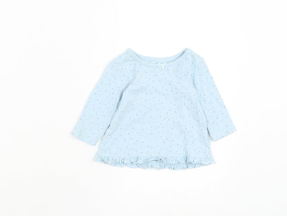 George Girls Blue Spotted Cotton Basic T-Shirt Size 0-3 Months Round Neck Pullover