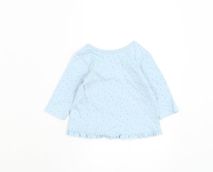 George Girls Blue Spotted Cotton Basic T-Shirt Size 0-3 Months Round Neck Pullover
