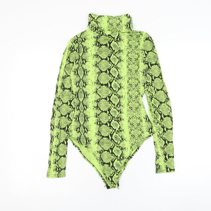 Boohoo Womens Green Animal Print Viscose Bodysuit One-Piece Size 10 Hook & Loop