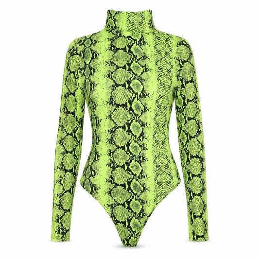 Boohoo Womens Green Animal Print Viscose Bodysuit One-Piece Size 10 Hook & Loop
