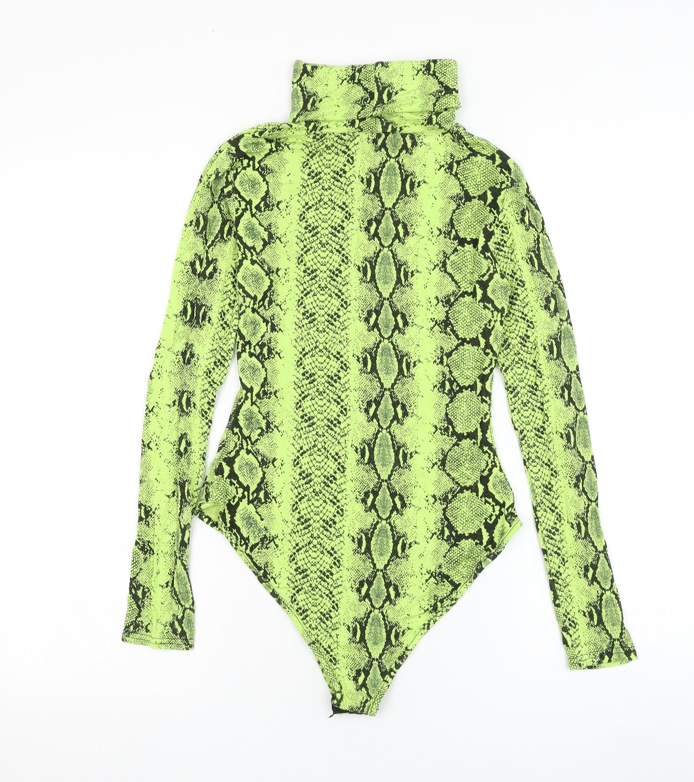 Boohoo Womens Green Animal Print Viscose Bodysuit One-Piece Size 10 Hook & Loop