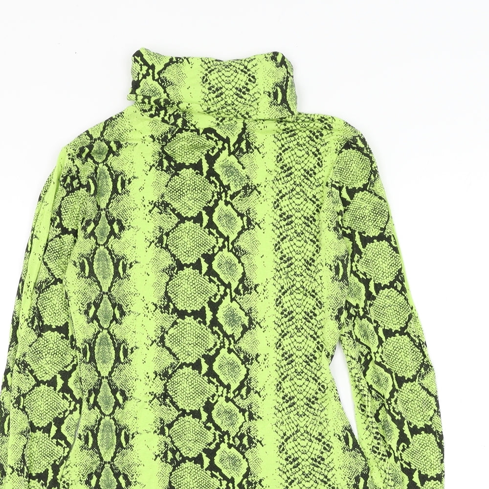 Boohoo Womens Green Animal Print Viscose Bodysuit One-Piece Size 10 Hook & Loop