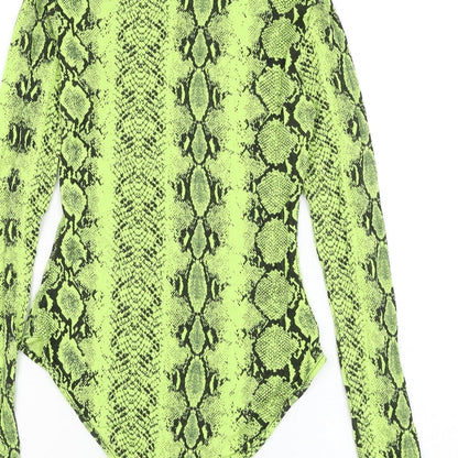 Boohoo Womens Green Animal Print Viscose Bodysuit One-Piece Size 10 Hook & Loop