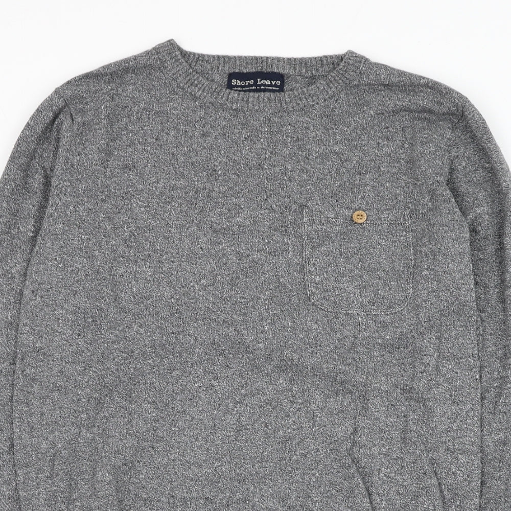 Shore Leave Mens Grey Round Neck Cotton Pullover Jumper Size M