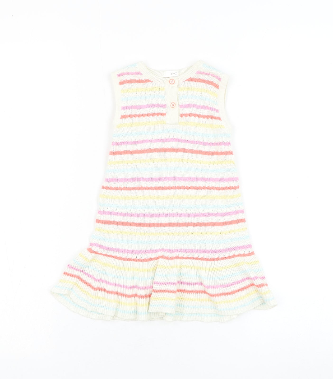 NEXT Girls White Striped Cotton Jumper Dress Size 12-18 Months Round Neck Pullover