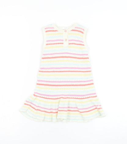NEXT Girls White Striped Cotton Jumper Dress Size 12-18 Months Round Neck Pullover
