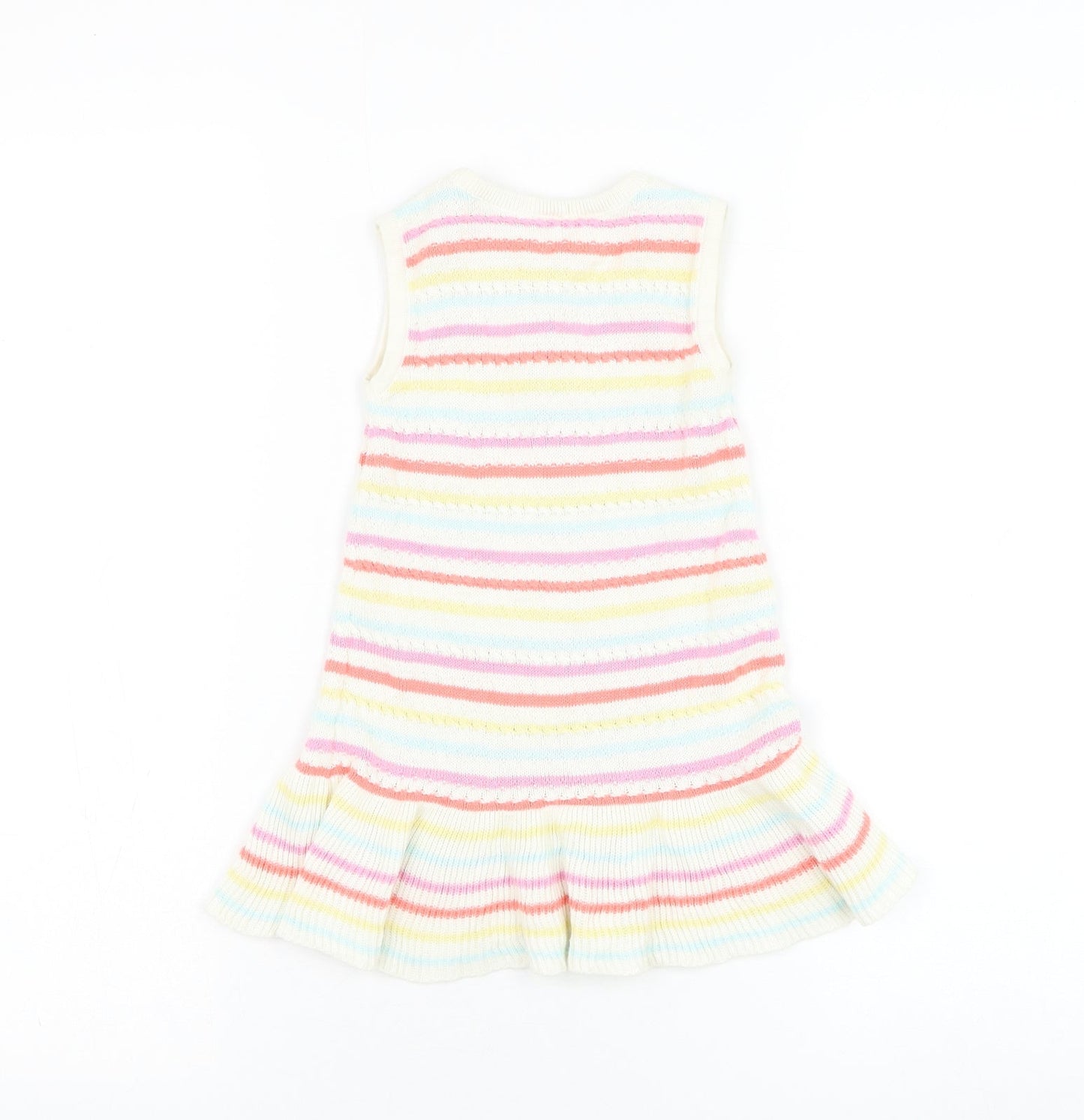 NEXT Girls White Striped Cotton Jumper Dress Size 12-18 Months Round Neck Pullover