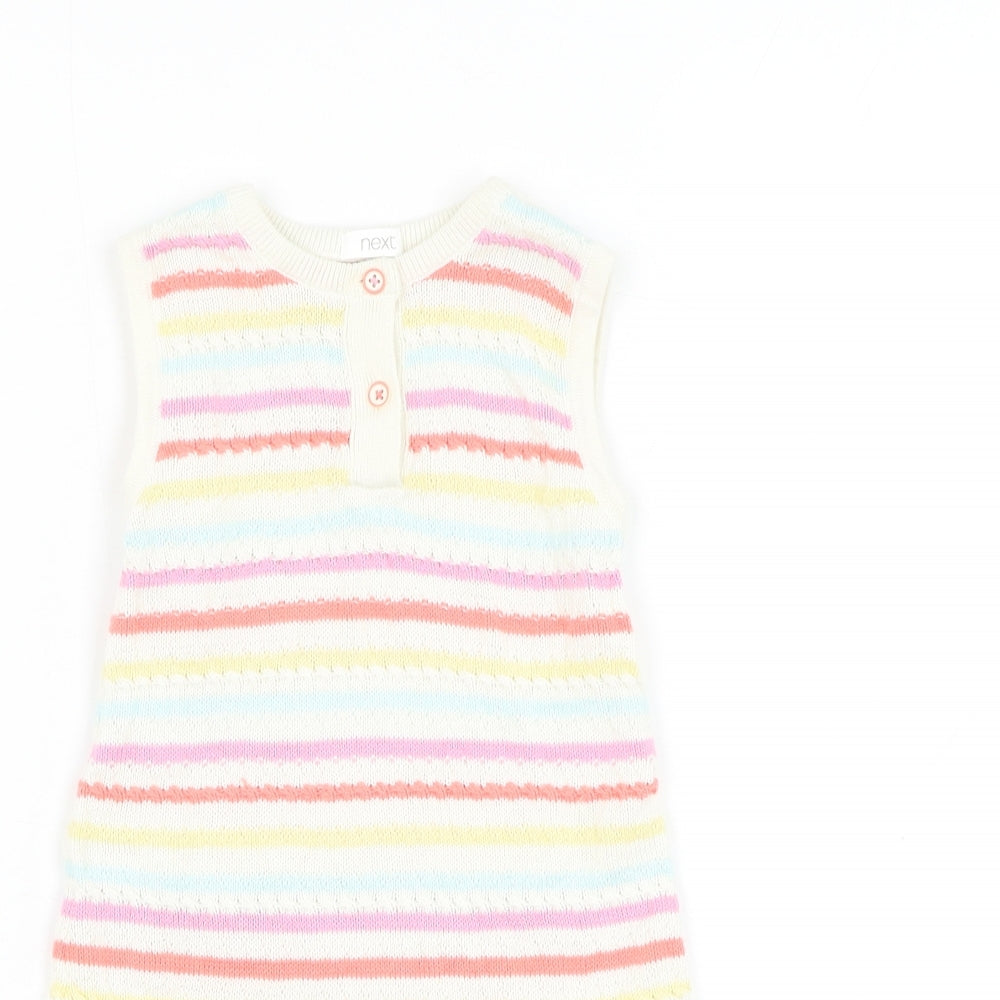 NEXT Girls White Striped Cotton Jumper Dress Size 12-18 Months Round Neck Pullover