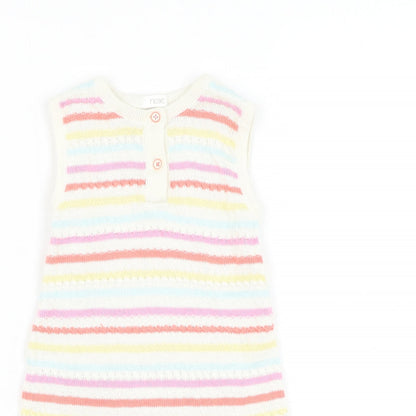 NEXT Girls White Striped Cotton Jumper Dress Size 12-18 Months Round Neck Pullover