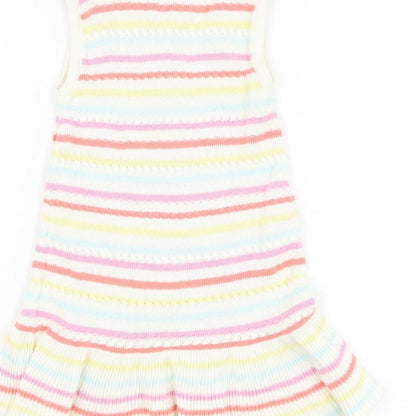 NEXT Girls White Striped Cotton Jumper Dress Size 12-18 Months Round Neck Pullover